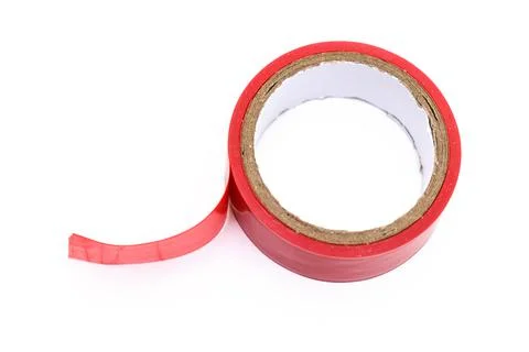 Red roll of electrical sticky isolation duct tape on white background Stock Photos