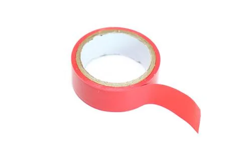 Red roll of electrical sticky isolation duct tape on white background Stock Photos