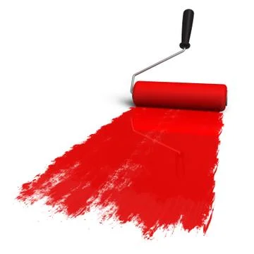 Red roller brush with trail of paint Illustrazione stock