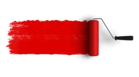 Red roller brush with trail of paint Stock Illustration