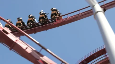 Red roller coaster Stock Footage 221359837