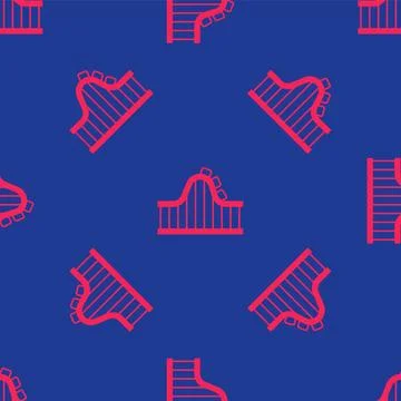 Red Roller coaster icon isolated seamless pattern on blue background. Amuse.. Stock Illustration