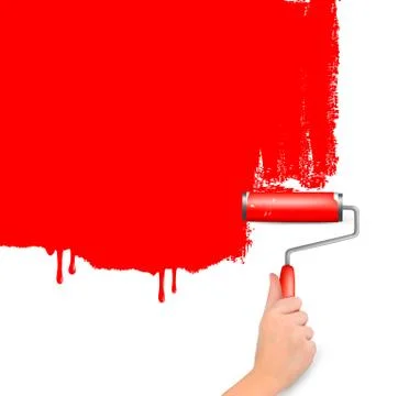 Red roller painting the white wall. background vector. Stock Illustration