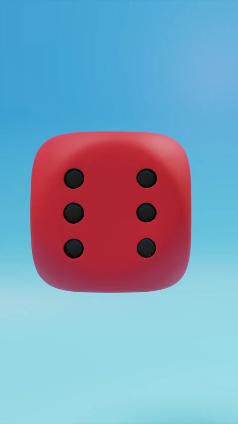 Red rolling dice with black dots symbolizing numbers or points, blue background Stock Footage 311661038
