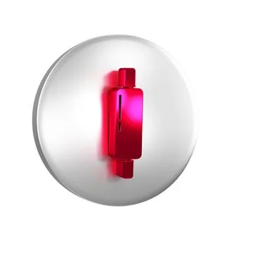 Red Rolling pin icon isolated on transparent background. Silver circle button Stock Illustration