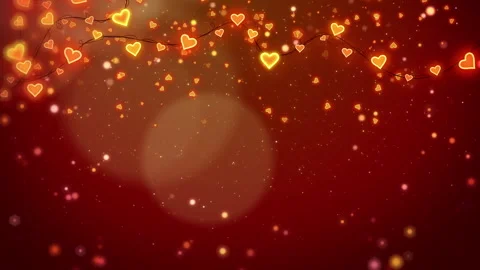Red romantic animated background with a glowing garland of hearts. Stock Footage 263327536
