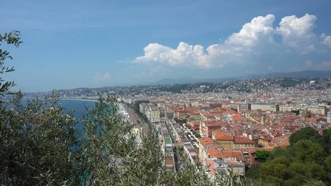 Red rooftops and the coastline in Nice Video stock 112211053