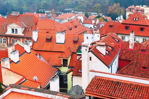 Red rooftops stretch across central Prague Stock Photos