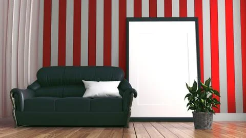 Red room empty modern style. 3D rendering Stock Illustration