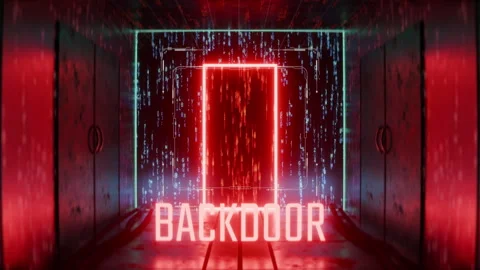 Red room with programming code behind secret door, backdoor hacking, dolly shot Stock-Footage 348154502