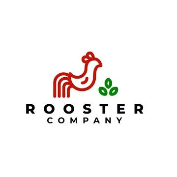 Red rooster outline logo with three leaves Illustrazione stock