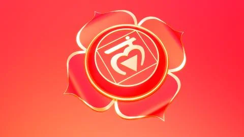 Red Root Chakra muladhara symbol concept of Hinduism, Buddhism, Ayurveda. Bas Illustration
