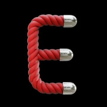 Red rope Font Letter E 3D Stock Illustration