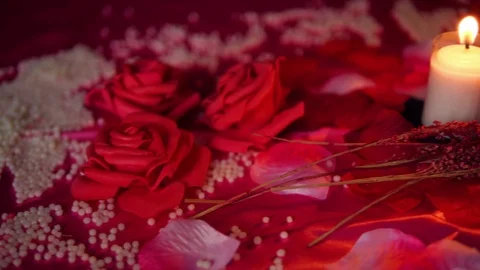 Red rose and candle burning footage. Valentine day Stock-Footage 101672111