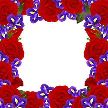 Red Rose and Iris Flower Border2 Stock Illustration