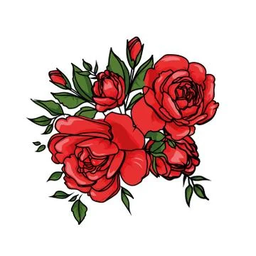Red rose cartoon vector for design, web, poster. Botanical garden illustratio Stock Illustration