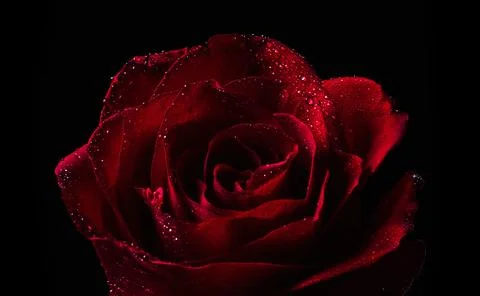 Red rose with dew drops Background image Stock Photos