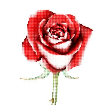 Red Rose with dots, halftone, vector Stock Illustration