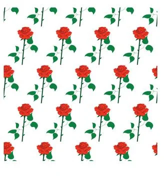 Red rose in flat style. Simple seamless pattern. Stock Illustration