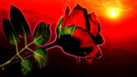 Red Rose Flower on Dramatic, Romantic Sunset Sky Stock Illustration