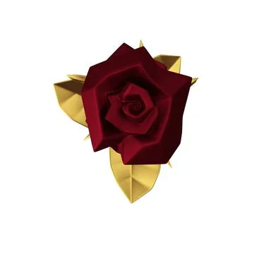 Red rose with gold leaves 3D Model