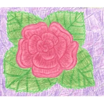 Red rose with green leafs on violet background, blooming flower Stock Illustration