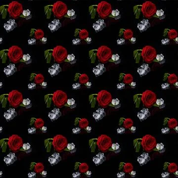 Red rose with ice on black background, seamless pattern, wallpaper, valentine イラスト素材