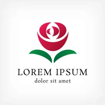 Red rose with leaf curve logo design template Stock Illustration