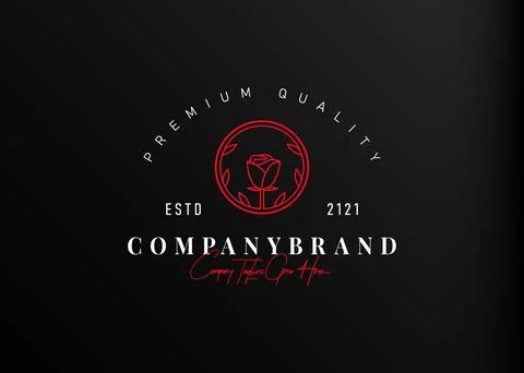 Red rose logo design. Vector illustration of beauty red rose monoline design. Иллюстрация