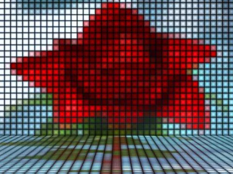 Red rose made out of light cubes Stock Illustration