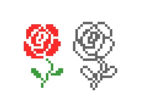 Red rose pattern. Pixel rose flower image. vector illustration. Stock Illustration