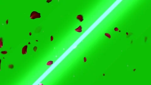 Red rose petals cascading downwards over vibrant green screen with glowing 動画素材 345217968