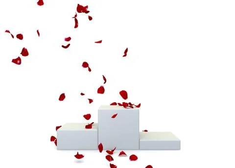 Red rose petals fall on the stand. There is room for your design Stock Illustration
