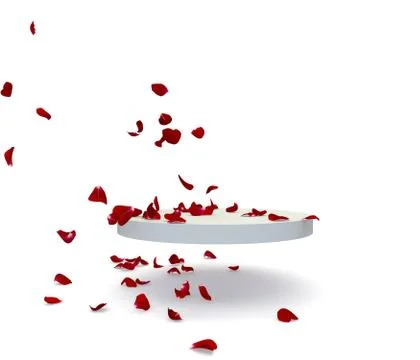 Red rose petals fall on the stand. There is room for your design Stock Illustration