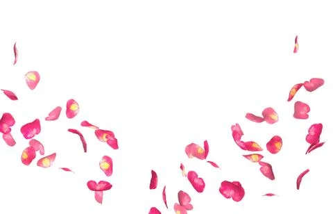 Red rose petals fly in a circle. The center free space for Your photos or tex Illustrazione stock