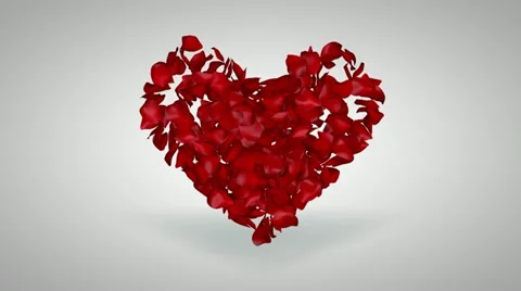 Red rose petals fly transition from heart shape to frame Stock Footage 10859511