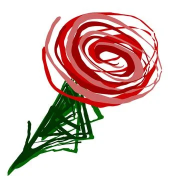 Red Rose Red romantic artistic twirl drawn rose over white background, dec... Stock Photos