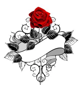 Red rose with ribbon Stock Illustration