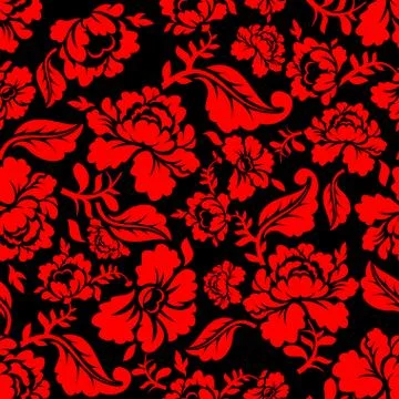 Red Rose seamless pattern. Floral texture. Russian folk ornament. Red flowers Stock Illustration
