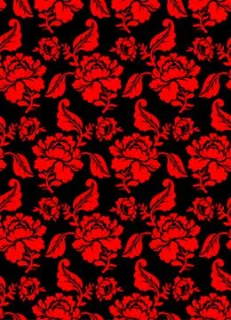 Red Rose seamless pattern. Floral texture. Russian folk ornament. Red flowers Stock Illustration