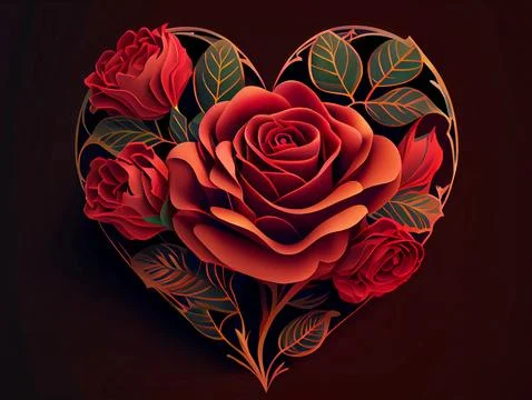 Red rose in the shape of a heart on a dark red background. Stock Illustration