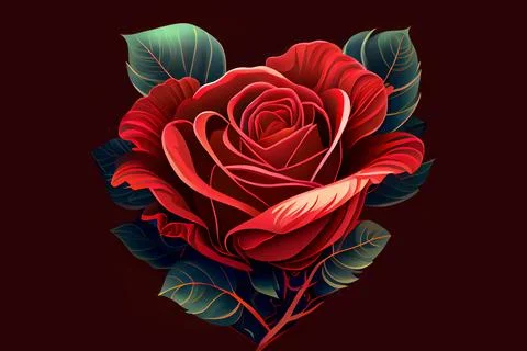 Red rose in the shape of a heart on a dark red background. Stock Illustration