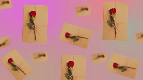 Red rose  with stem and leaves on a postcard animated wiggle and move. Stock Footage 168619686