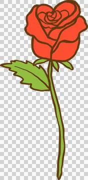 A Red Rose with Stem Cartoon Hand Drawn doodle Stock Illustration
