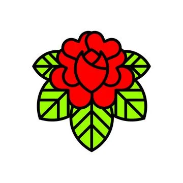 Red rose vector icon, ideal for tattoo design. Simple, bold floral graphic .. Illustrazione stock