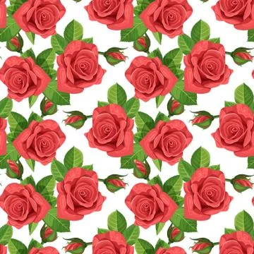 Red rose vector illustration seamless background. 스톡 일러스트