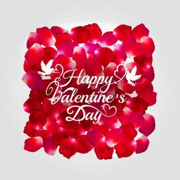 Red rose vector petal square frame isolated on white background. Greeting card Stock Illustration
