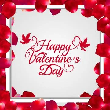 Red rose vector petal square frame isolated on white background. Greeting card Illustrazione stock