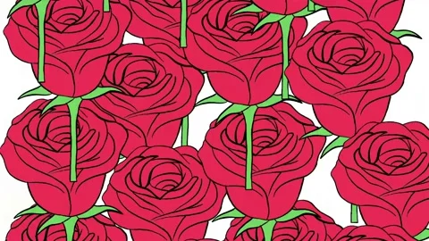Red Roses Background Pattern Animation Hand Drawn Stock Footage 190087437