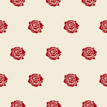 Red roses on beige fine vector seamless pattern. Stock Illustration